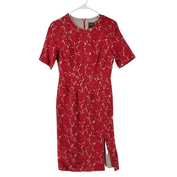 Taylor Women's Crew Neck Short Sleeve Bodycon Zipper Back Floral Lace Dress - Picture 3 of 10